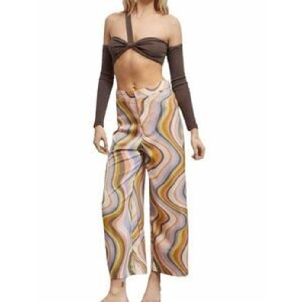 Urban Outfitters Wide Leg Pants Womens XS Multicolor Psychedelic Swirl Retro 70s